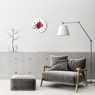 Ronde glazen wandklok Magnolia bloem