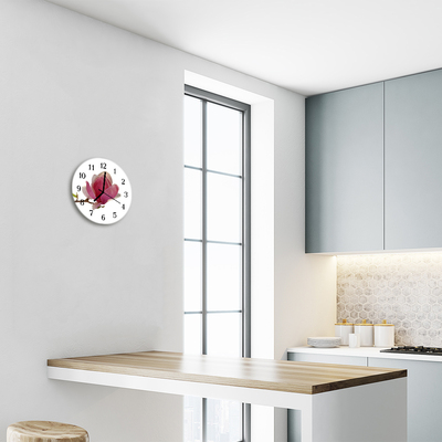 Ronde glazen wandklok Magnolia bloem