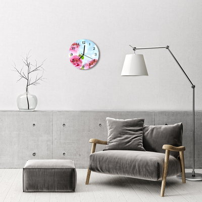 Ronde glazen wandklok Peonistisch