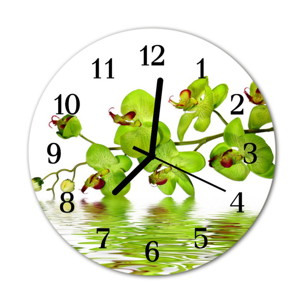 Ronde glazen wandklok Orchidee
