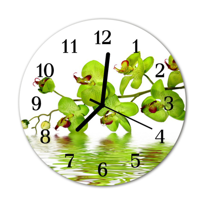 Ronde glazen wandklok Orchidee