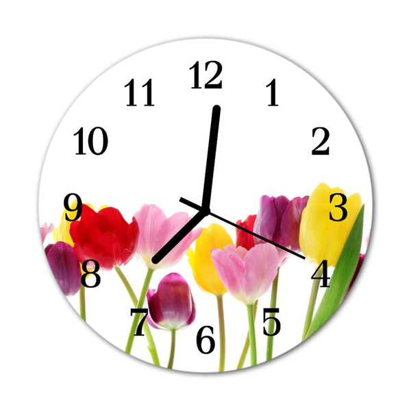 Ronde glazen wandklok Kleurrijke tulpen