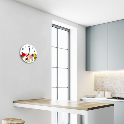 Ronde glazen wandklok Kleurrijke tulpen