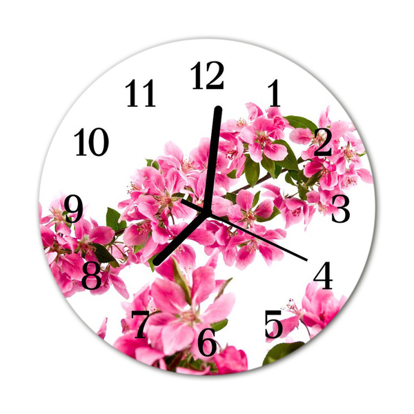 Ronde glazen wandklok Bloemen