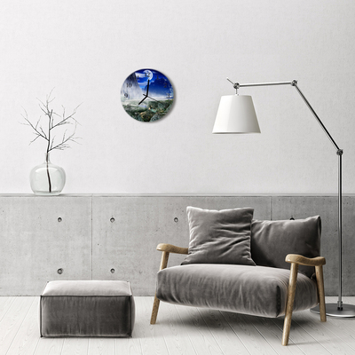 Ronde glazen wandklok Bergen van de maan
