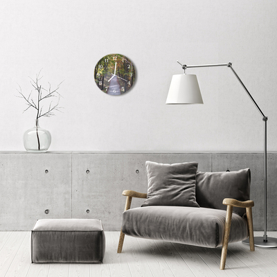 Ronde glazen wandklok Bos
