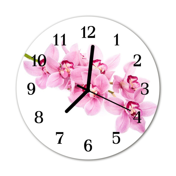 Ronde glas klok Orchidee