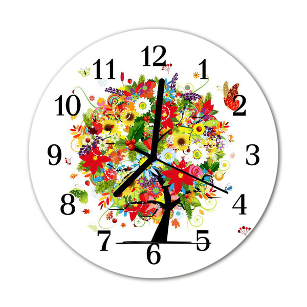 Ronde glas klok Bloemboom