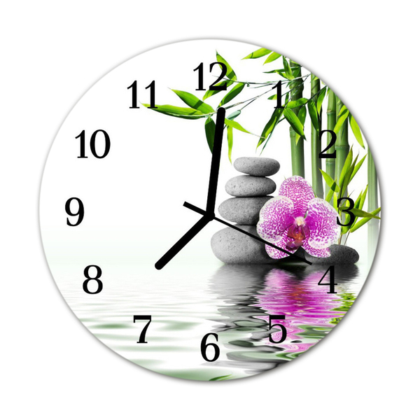 Ronde glas klok Stenen orchidee