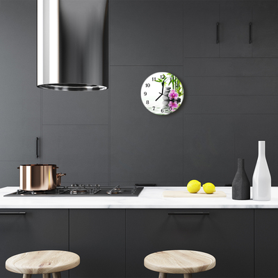 Ronde glas klok Stenen orchidee