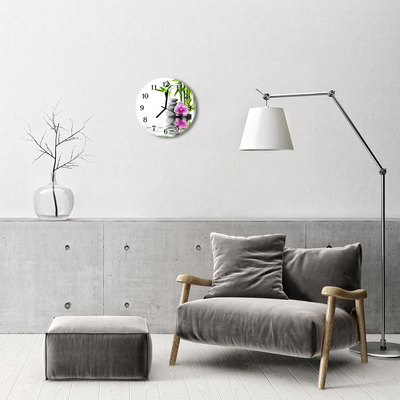 Ronde glas klok Stenen orchidee