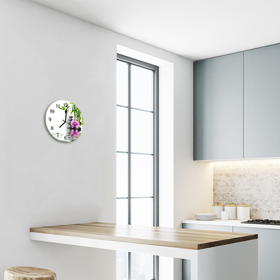 Ronde glas klok Stenen orchidee