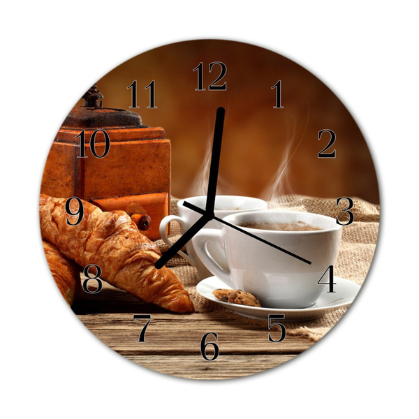 Ronde glas klok Koffie croissant