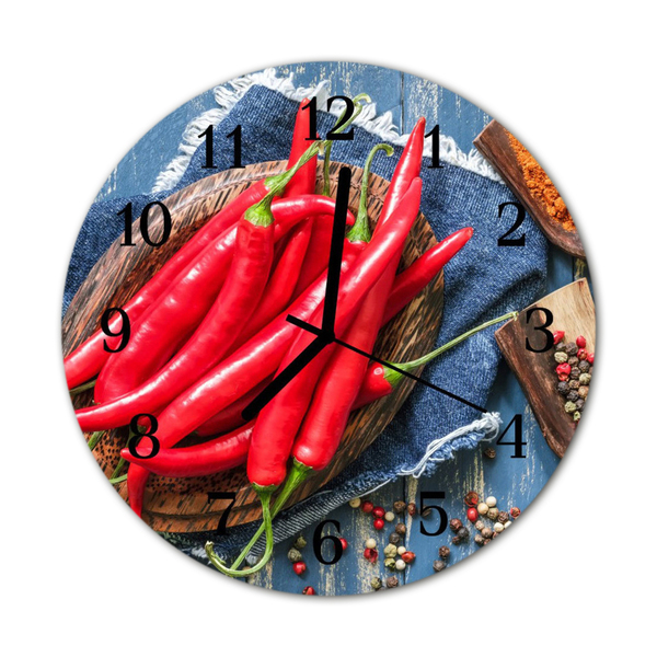 Ronde glas klok Chili peper