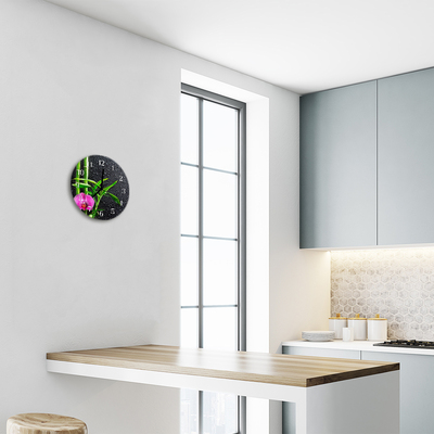 Ronde glazen wandklok Bamboe spa
