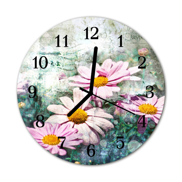 Ronde glazen wandklok Bloemen