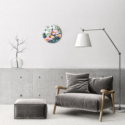 Ronde glazen wandklok Bloemen