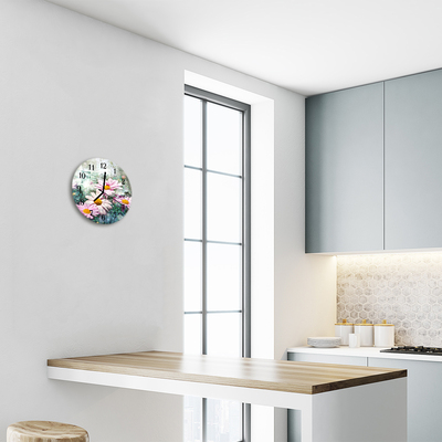 Ronde glazen wandklok Bloemen