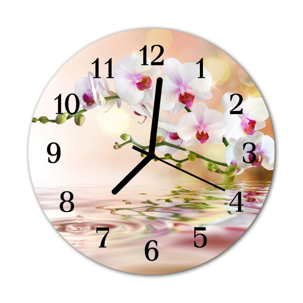 Ronde glazen wandklok Orchidee