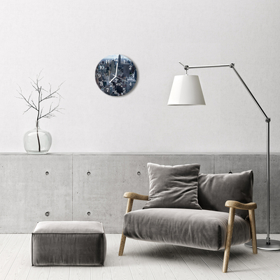 Ronde glazen wandklok Stad