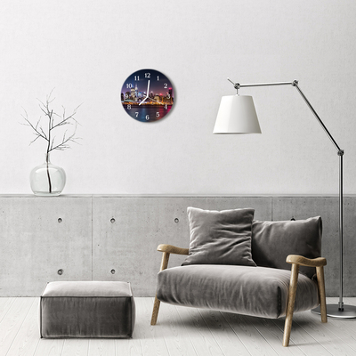 Ronde glazen wandklok Stadspanorama