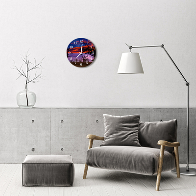 Ronde glazen wandklok Bomen