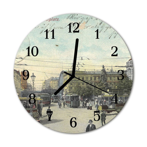 Ronde glazen wandklok Retro ansichtkaart