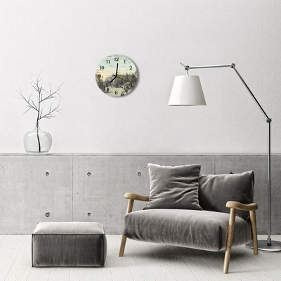 Ronde glazen wandklok Retro ansichtkaart