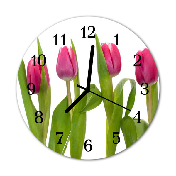 Ronde glazen wandklok Tulpen