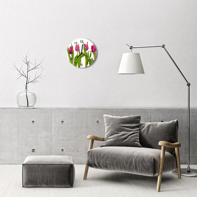 Ronde glazen wandklok Tulpen