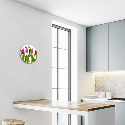 Ronde glazen wandklok Tulpen