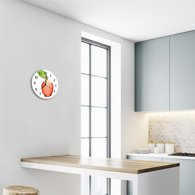 Ronde glazen wandklok Aardbei
