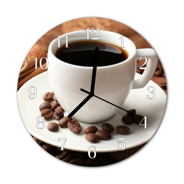Ronde glazen wandklok Koffie