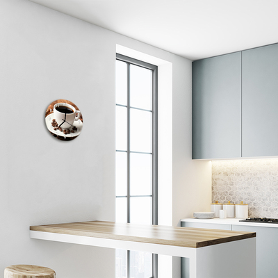 Ronde glazen wandklok Koffie