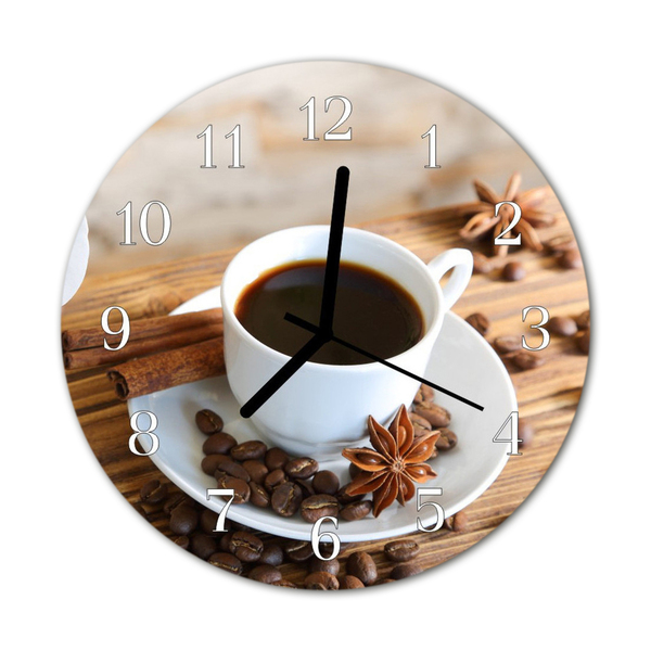 Ronde glazen wandklok Koffie