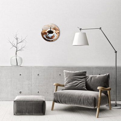 Ronde glazen wandklok Koffie