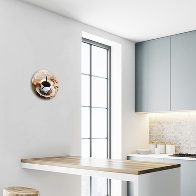 Ronde glazen wandklok Koffie
