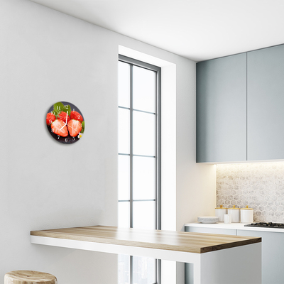 Ronde glazen wandklok Aardbei