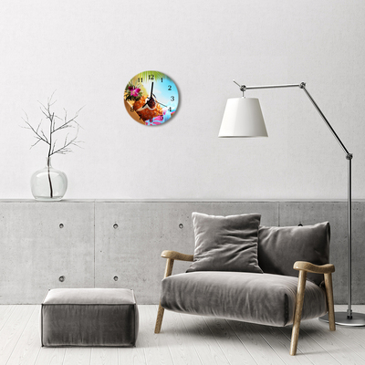 Ronde glazen wandklok Ananas