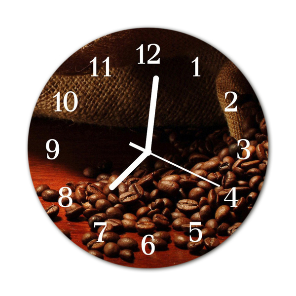 Ronde glazen wandklok Koffiebonen