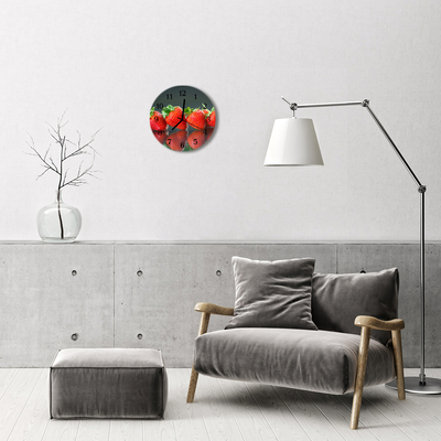 Ronde glazen wandklok Aardbei