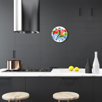 Ronde glazen wandklok Aardbeienijs