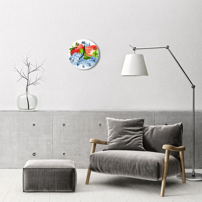 Ronde glazen wandklok Aardbeienijs