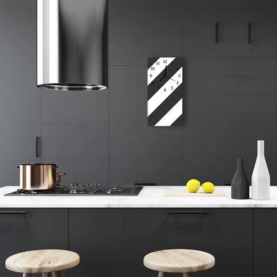 Rechthoekige glas klok Black play stripes white