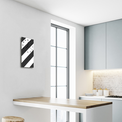 Rechthoekige glas klok Black play stripes white