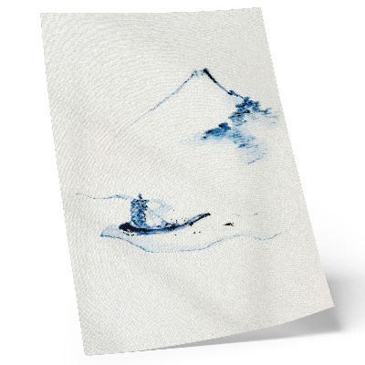 Decoratieve poster Man in een kleine boot op een rivier met de berg Fuji op de achtergrond (1830-1850) van Hokusai
