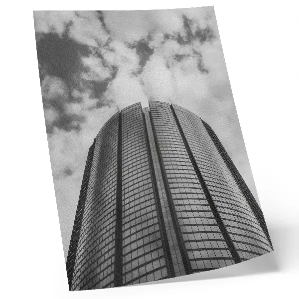 Decoratieve poster moderne wolkenkrabber met symmetrisch en elegant ontwerp