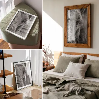 Poster met een olifantenoog vol texturen, harmonie en rust