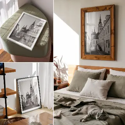 Wandposter met historische gebouwen en elegante architectonische details