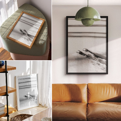 Poster Minimalisme wit grijs ski's schaduwen rust